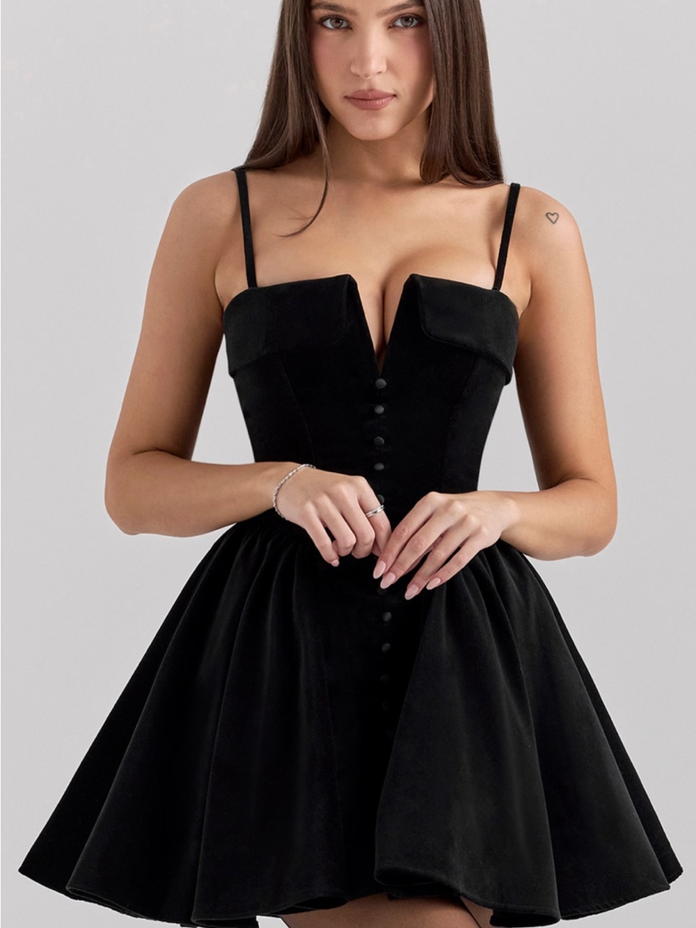 House of CB Black Velvet Corset Mini with Spaghetti Straps